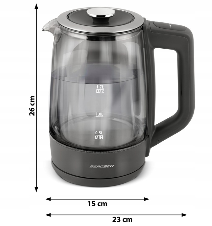 CZAJNIK ELEKTRYCZNY SZKLANY REGULACJA TEMPERATURY 2200W BERDSEN 1,7L