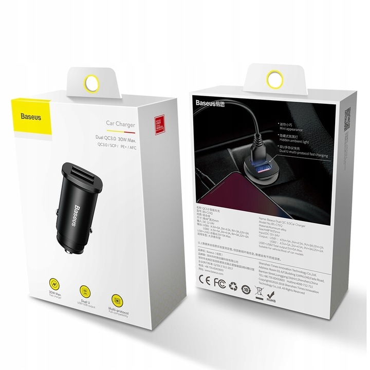 Baseus ładowarka samochodowa 2xUSB QC 3.0 Moc 30W