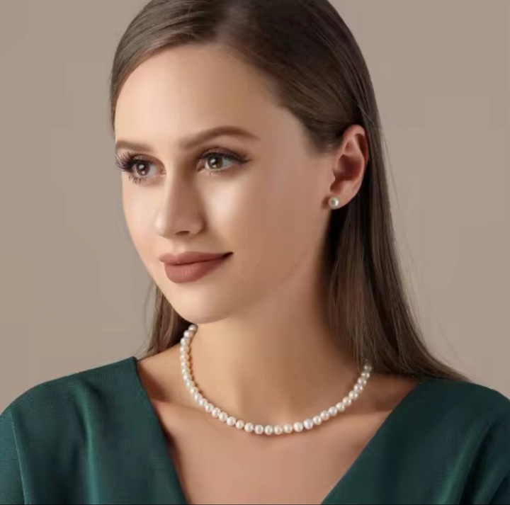 Naszyjnik kolia choker elegancki klasyczny białe perły perełki łańcuszek