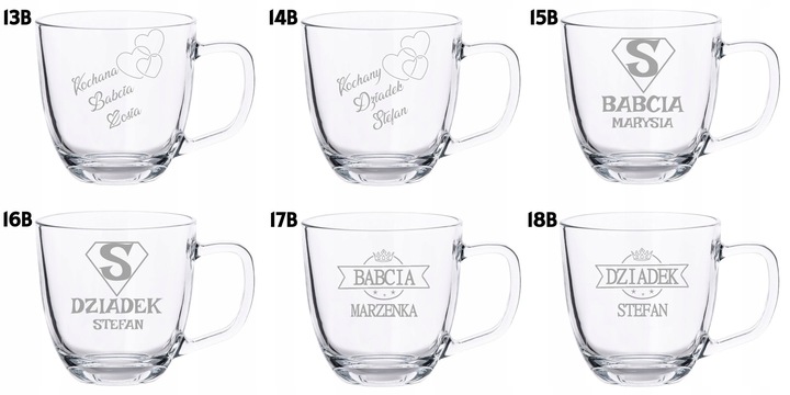 2 Duże Szklane Kubki Grawer LOGO 420ml Prezent dla pary Walentynki WZORY