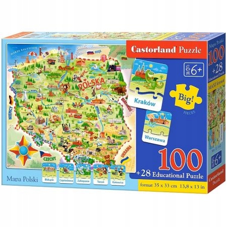 PUZZLE 100 EL + 28 EL - MAPA POLSKI - CASTORLAND