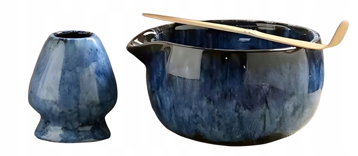 ZESTAW DO MATCHY JAPOŃSKI STYL 6 CZĘŚCIOWY Z DZIUBKIEM KOLOR NIEBIESKI