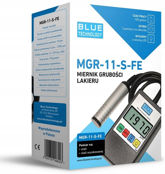 Miernik grubości lakieru Czujnik Tester MGR-11-S-FE Stal Ocynkowana POLSKI