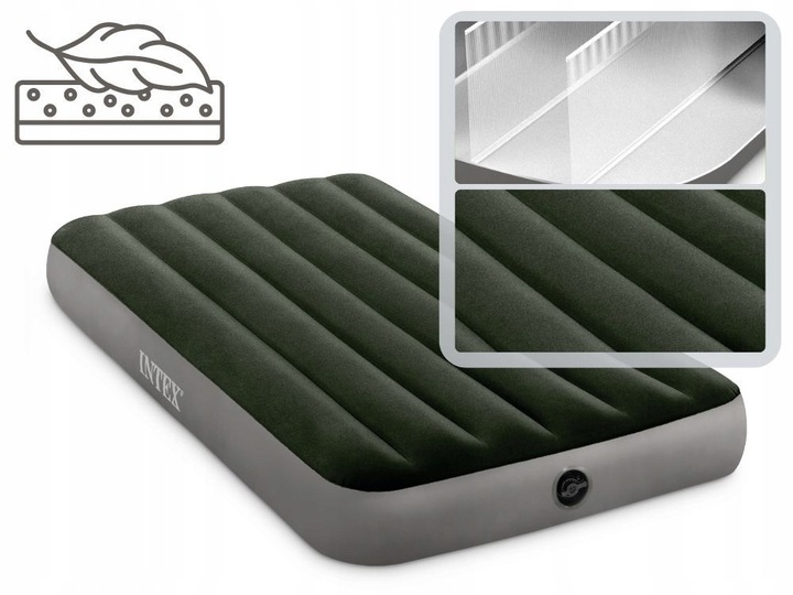 Materac Dmuchany Welurowy Łóżko z Pompką na Baterie Jednoosobowy Intex