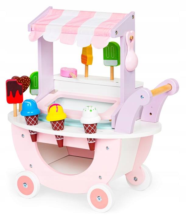 Drewniany Wózek Lodziarnia Stragan Dla Dzieci Sklep Montessori Duży 3w1