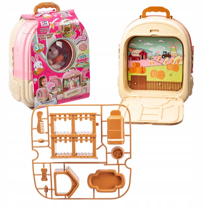 Królik w plecaku DOMKU różowy farma ogródek dla dzieci 3w1 dla 3 latki