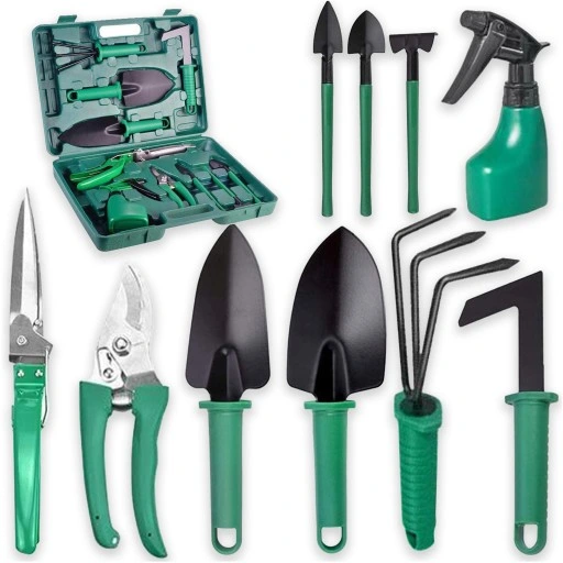 ZESTAW NARZĘDZI OGRODNICZYCH 10w1 ŁOPATKA GRABKI MOTYCZKA PAZURKI SEKATOR