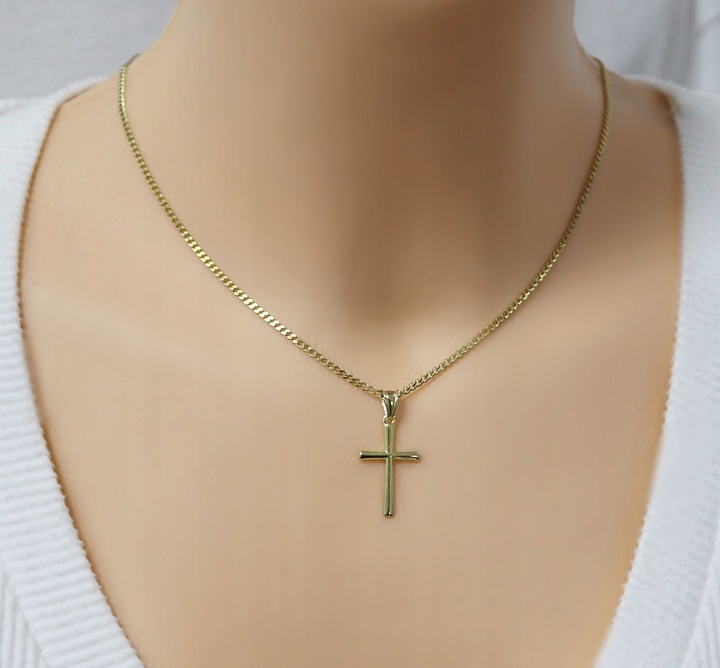 ZŁOTY ŁAŃCUSZEK NA CHRZEST CHRZCINY Z KRZYŻYKIEM PR 925 585 GRAWER PAMIĄTKA