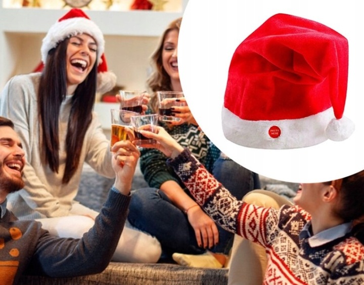 INTERAKTYWNA CZAPKA MIKOŁAJA TAŃCZĄCA GRAJĄCA ZABAWNA DEKORACJA ŚWIĄTECZNA