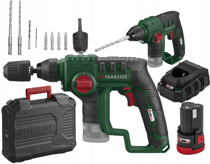 AKUMULATOROWA MŁOTOWIERTARKA PARKSIDE 12 V 2 AH + WIERTŁA I BITY