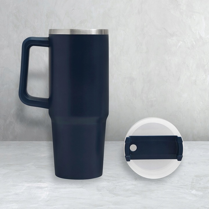 KUBEK TERMICZNY Z UCHWYTEM I SŁOMKĄ 900 ML DO AUTA Szczelny Stal Nierdzewna