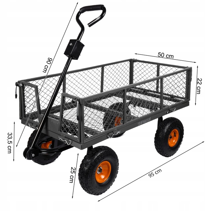 WÓZEK OGRODOWY TRANSPORTOWY PRZYCZEPKA TACZKA KOŁA PLANDEKA DO 400KG 100L