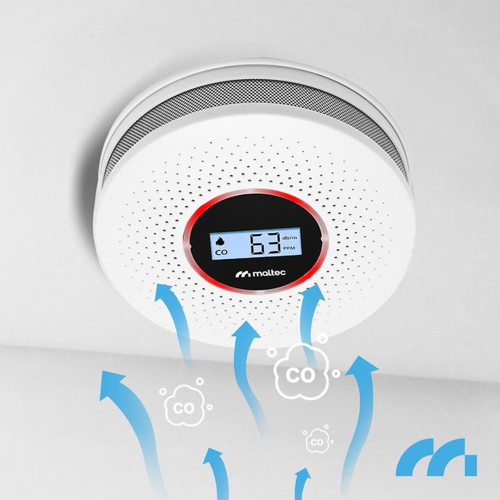 CERTYFIKOWANY CZUJNIK CZADU DYMU TLENKU WĘGLA SAFESENSOR BEZPRZEWODOWY 2w1