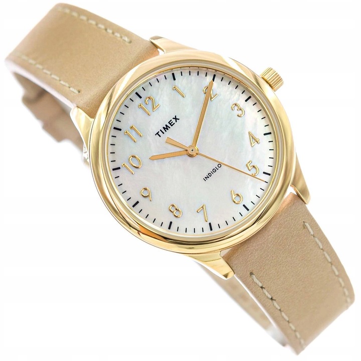 DAMSKI ZEGAREK TIMEX TW2W15800 EASY READER BEŻOWY NA PASKU ELEGANCKI