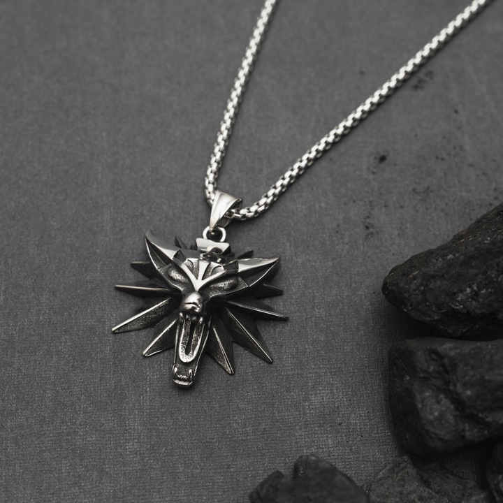 NASZYJNIK MEDALION WIEDŹMIN WILK WITCHER DZIKI GON 3 STAL CHIRURGICZNA 316L