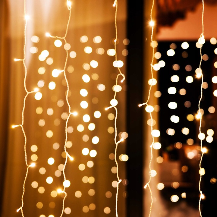 KURTYNA ŚWIETLNA 200 LED 3x2m SOPLE LAMPKI GIRLANDA BIAŁE PILOT NA OKNO