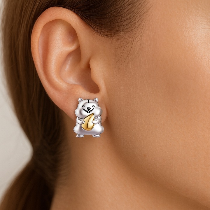 Kolczyki srebrne dla dziewczynki dzieci chomik chomiki wkrętki sztyfty