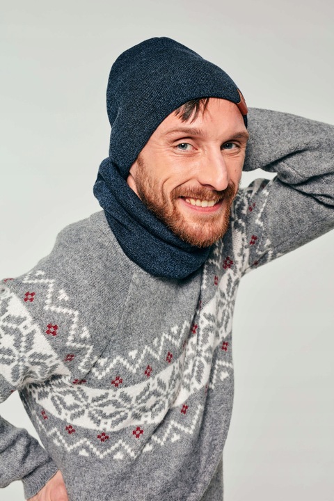 Czapka zimowa męska na polarze + komin Granatowy