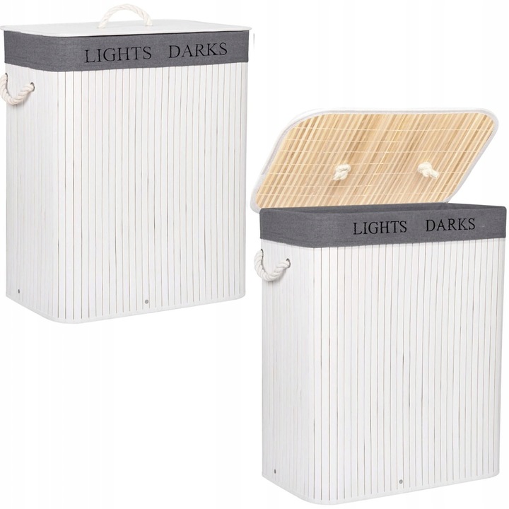 KOSZ BAMBUSOWY NA PRANIE BIELIZNĘ DWUKOMOROWY Z POKRYWĄ POJEMNIK DUŻY 100L