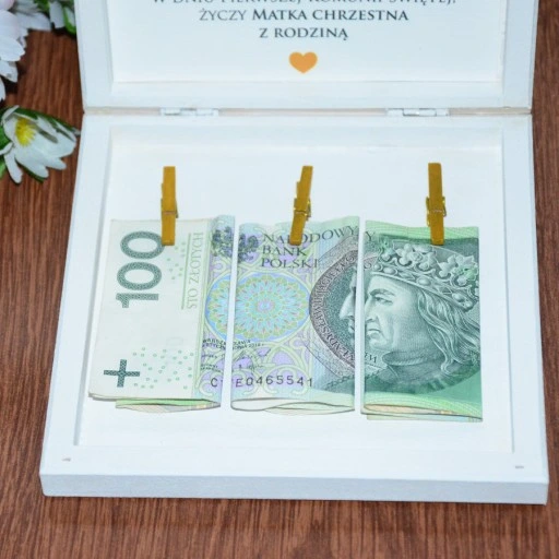 Pudełko ala koperta Pamiątka I Komunii na pieniądze prezent chrzestnej
