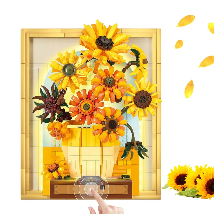KLOCKI CREATIVE OBRAZ SŁONECZNIKI VAN GOGH PUZLE 3D ZESTAW 1166EL. Z LED