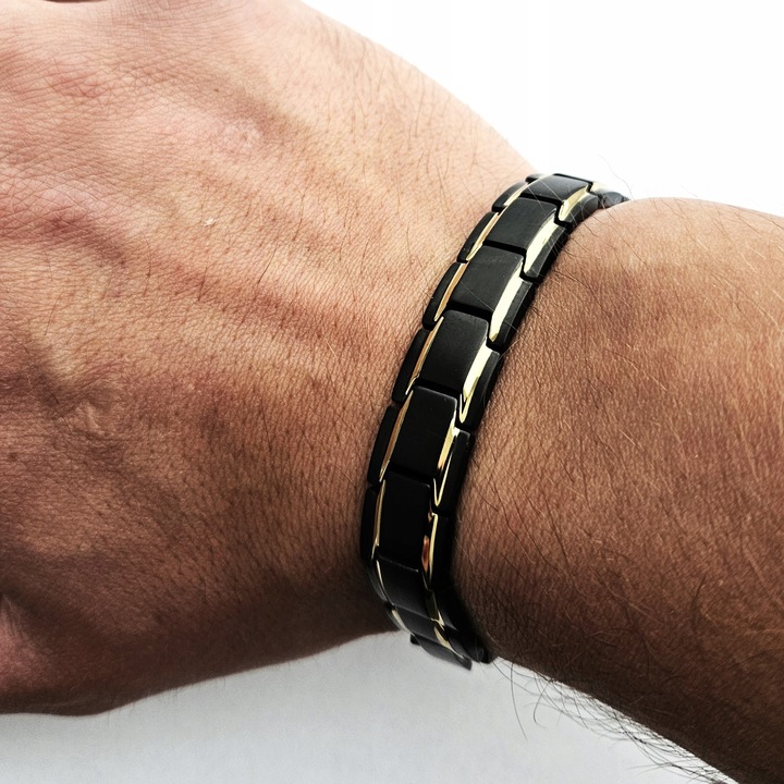 Bransoletka magnetyczna męska zdrowotna CZARNO-ZŁOTA 21cm Prezent Versatile