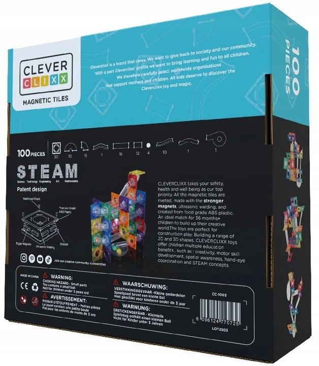 CLEVERCLIXX KLOCKI MAGNETYCZNE KULODROM TOR DAZZLING LIGHTS 100 EL.