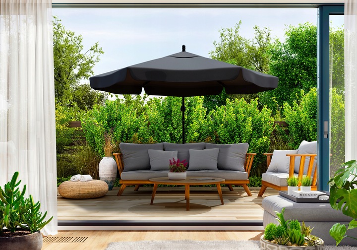 PARASOL OGRODOWY 350cm SKŁADANY NA WYSIĘGNIKU WODOODPORNY + POKROWIEC SZARY