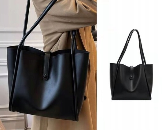 Torebka CZARNA TORBA Damska Miejska Shopper A4 Pojemna