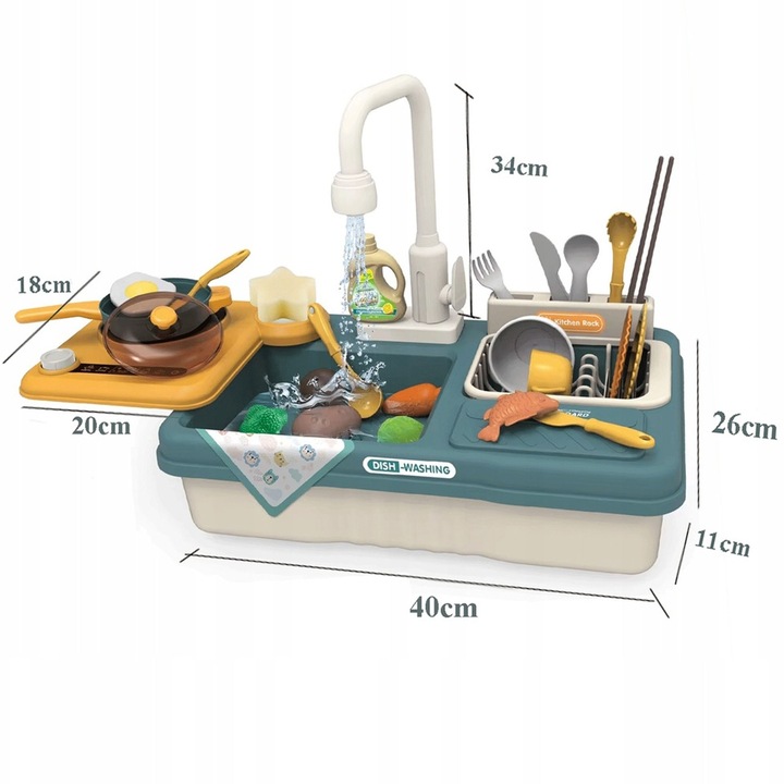 ZLEWOZMYWAK DLA DZIECI ELEKTRYCZNY AKCESORIA OBIEG WODY 31 ELEMENTÓW MATADI