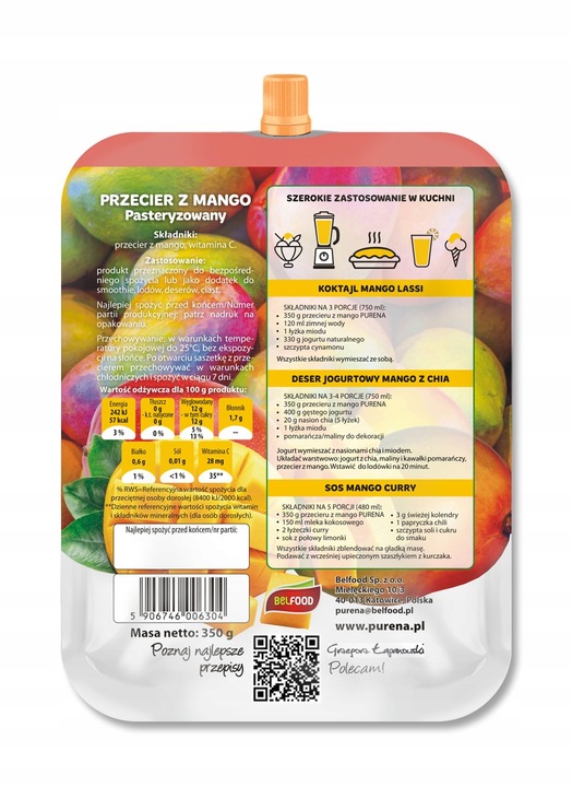 PURENA Przecier z Mango 100% 350g