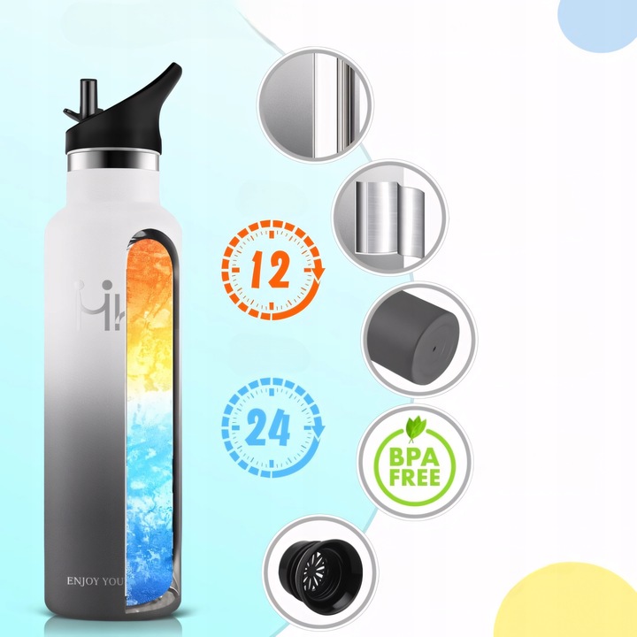 KUBEK TERMICZNY BUTELKA TERMOS NA KAWĘ HERBATĘ NAPOJE STALOWY SŁOMKA 500ML