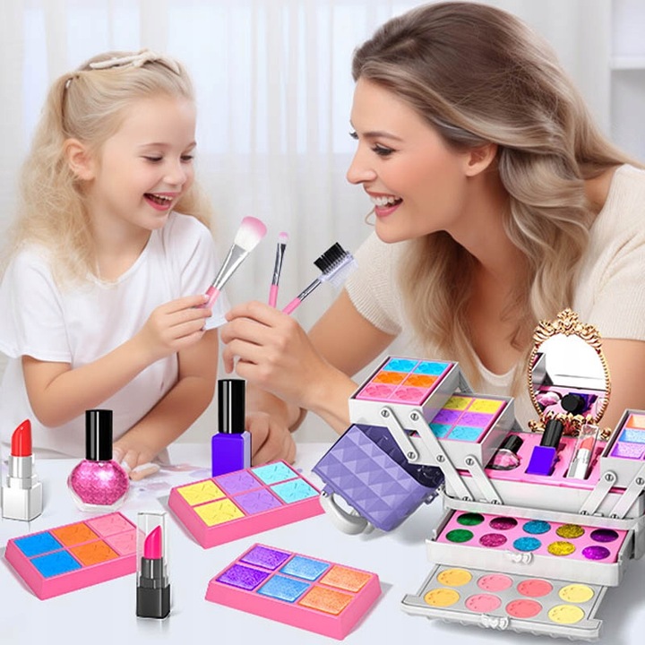 ZESTAW KUFEREK KOSMETYKÓW DO MAKIJAŻU I PAZNOKCI DLA DZIECI PREZENT 52PCS