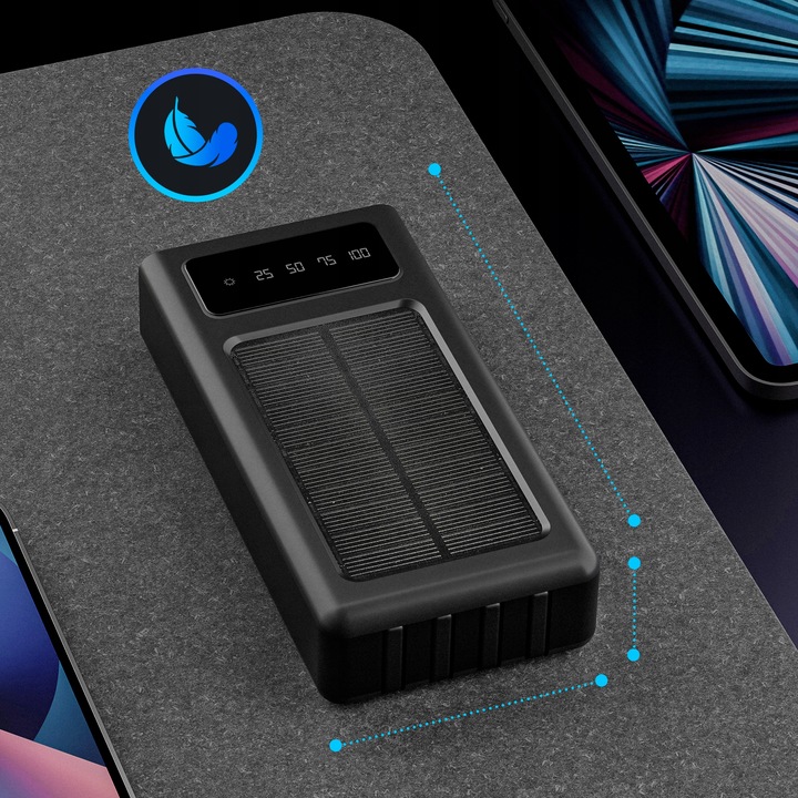 POWERBANK SOLARNY 20000 MAH KABEL ŁADOWANIE