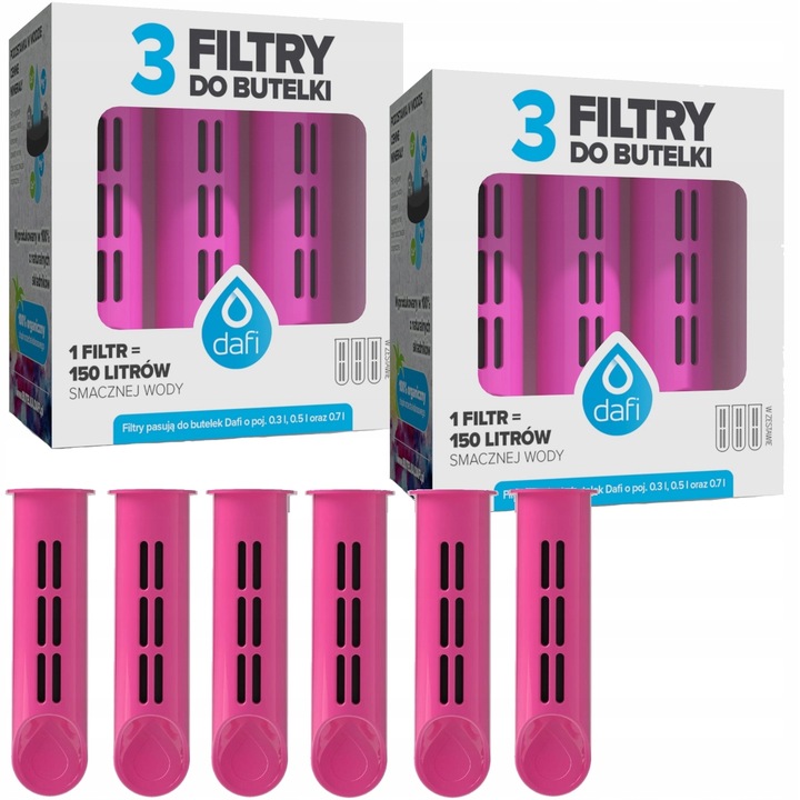 Zestaw 6 różowych wkładów filtrujących wodę do butelki DAFI SOLID SOFT