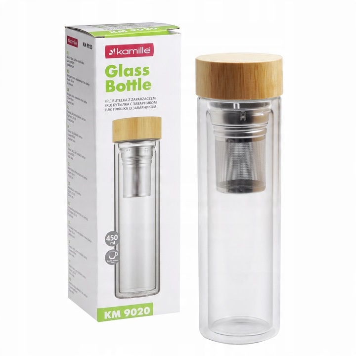 BUTELKA SZKLANA TERMICZNA Z ZAPARZACZEM FILTREM BIDON NA WODĘ KAMILLE