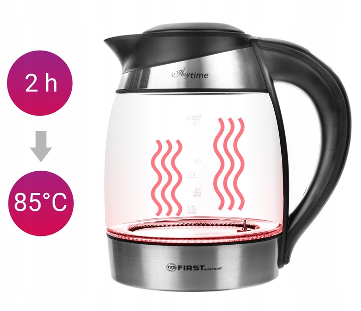 Czajnik elektryczny REGULACJA TEMP KOLORY LED 1,8L First Austria