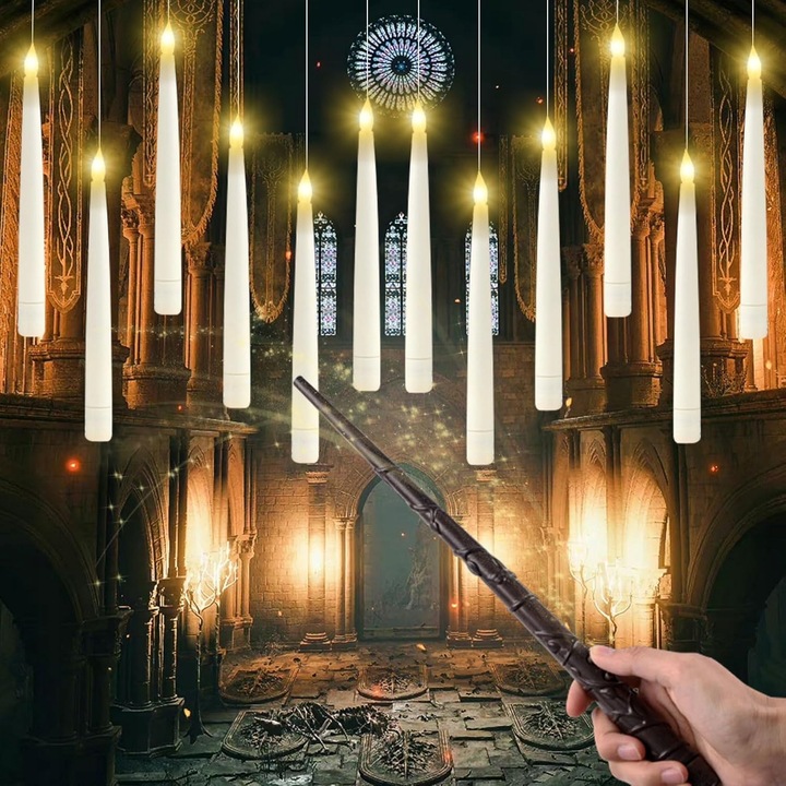 12 Szt Świece Z Magiczną Różdżką I Pilotem Pływające Wiszące Harry Potter