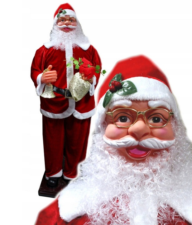 OGROMNY MIKOŁAJ 180cm FIGURA TAŃCZY ŚPIEW OZDOBA BOŻE NARODZENIE ŚWIĄTECZNA