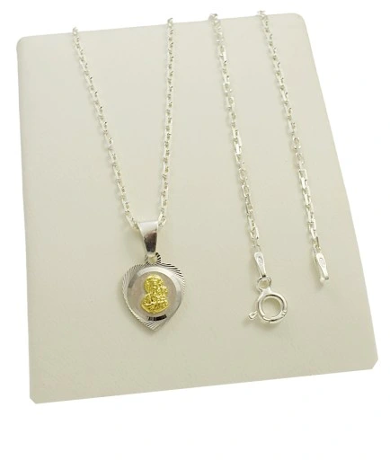 Łańcuszek Srebrny Ankier Diamentowany z Medalikiem Serduszko Grawer Gratis