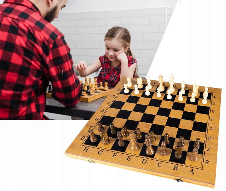 Gra Szachy Warcaby Backgammon 3W1 Drewniane Klasyczne Duże Tryktrak