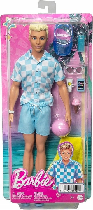 LALKA BARBIE KEN NA PLAŻY w wakacyjnym stroju + akcesoria HPL74