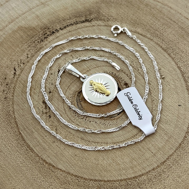 SREBRNY ŁAŃCUSZEK+MEDALIK 925 KOMUNIA CHRZEST ROCZEK DLA DZIEWCZYNKI GRAWER