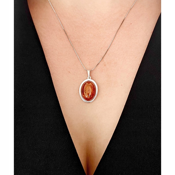 WISIOREK SREBRNY z DUŻYM CERTYFIKOWANYM Bursztynem Srebro ELEGANCKA PIĘKNA