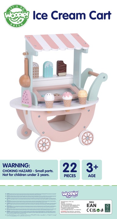 DREWNIANA Lodziarnia XXL Sklepik Pastelowy Wózek z Lodami CUKIERNIA STRAGAN