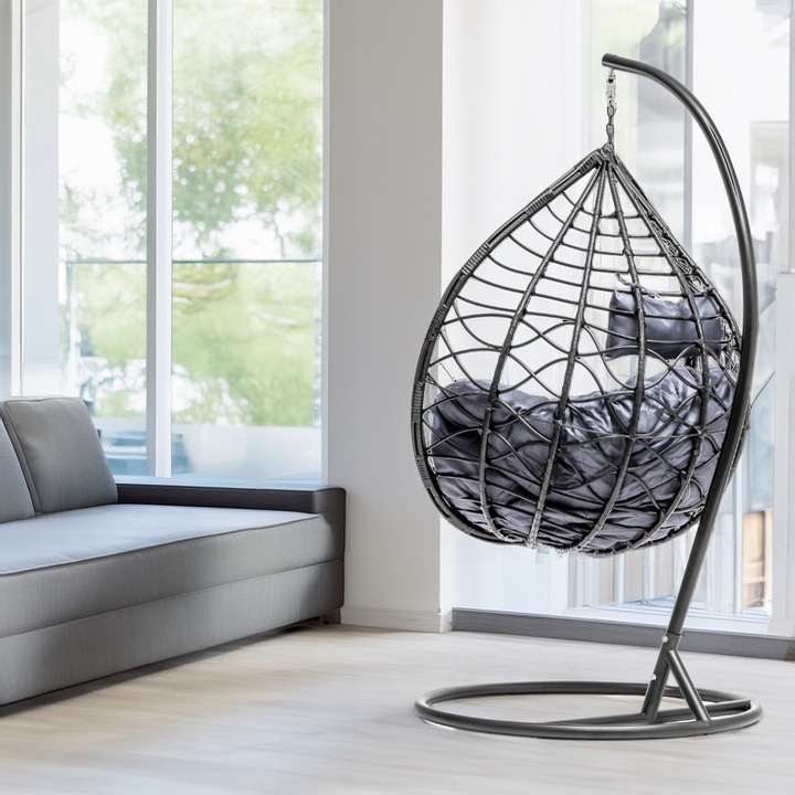 Kosz KOKON Fotel Wiszący Ogrodowy HUŚTAWKA Jakosc PREMIUM GRUBY XXL CZARNY