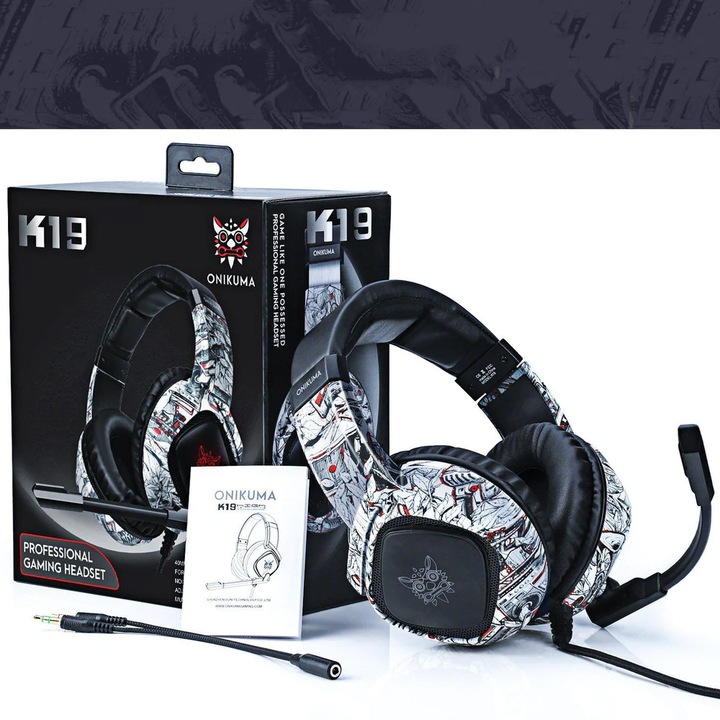 ONIKUMA K19 CAMO SŁUCHAWKI GAMINGOWE NAUSZNE PRZEWODOWE Z MIKROFONEM RGB