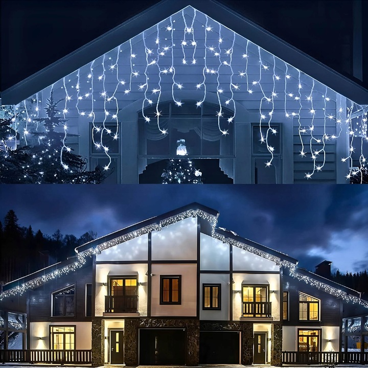 OŚWIETLENIE ŚWIĄTECZNE SZNUREK SOPLE 200 LED 8M - ZIMNA BIEL