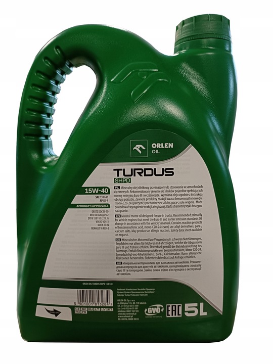 Orlen Turdus Shpd 15W40 5L Olej Silnikowy Turdus