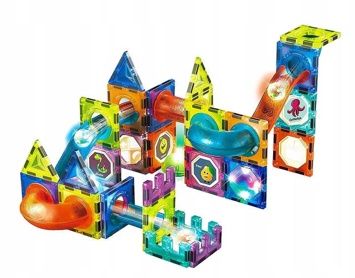 Klocki Magnetyczne Świecące Tor Kulkowy 110 Elementów Kulodrom